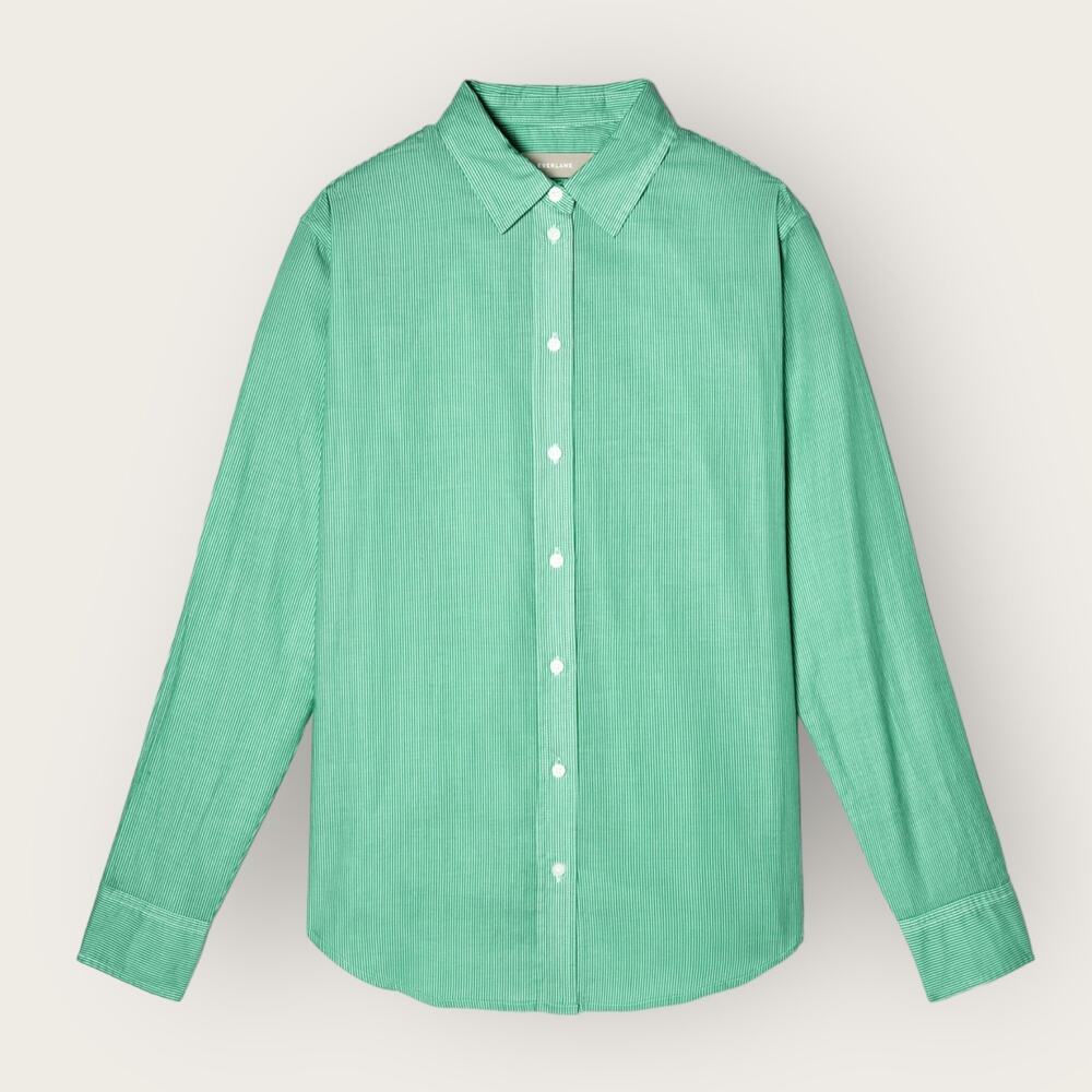 Everlane Oversized Striped Button Up Mint Green Cotton Oxford Preppy Minimalist - Picture 3 of 9